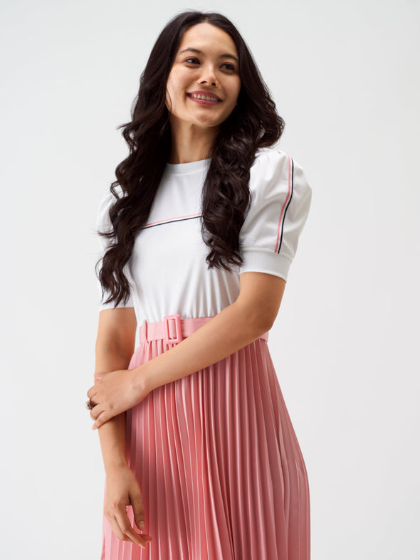 Blocked Crepe Fit  Flare Midi Dress