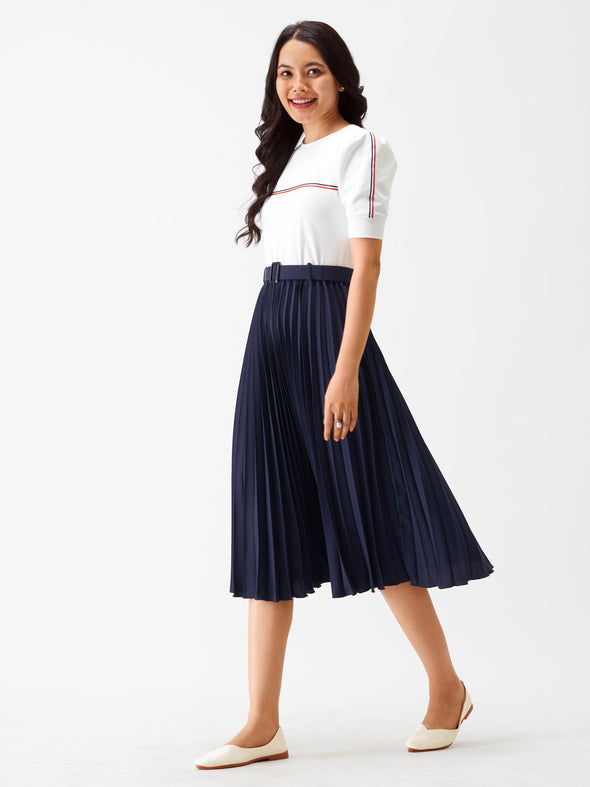Blocked Crepe Fit  Flare Midi Dress
