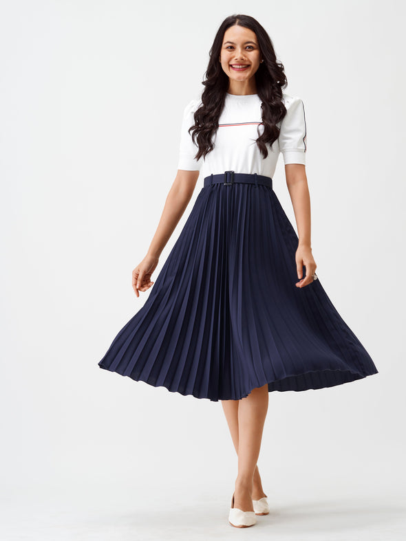 Blocked Crepe Fit  Flare Midi Dress