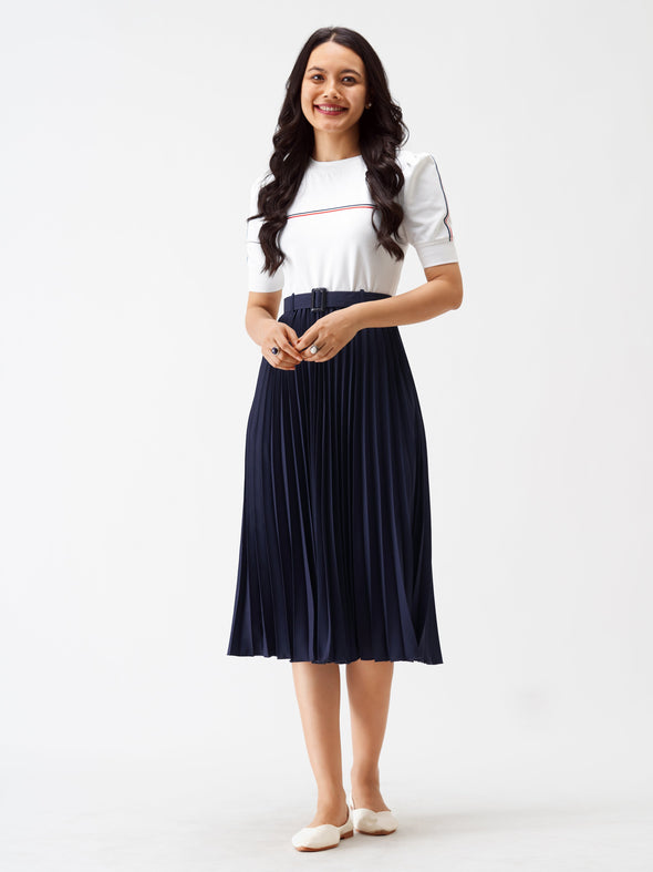 Blocked Crepe Fit  Flare Midi Dress
