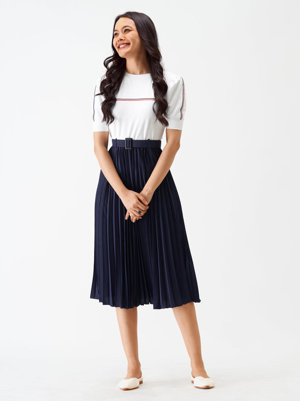 Blocked Crepe Fit  Flare Midi Dress