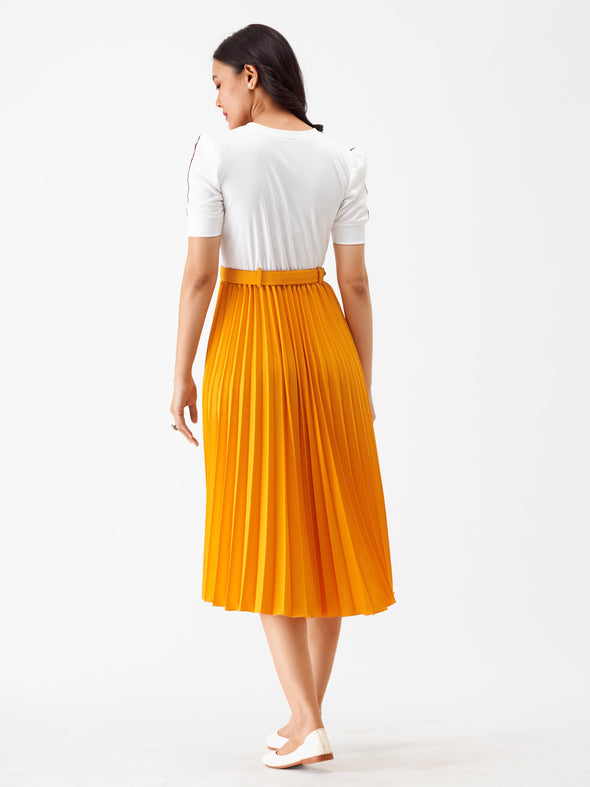 Blocked Crepe Fit  Flare Midi Dress