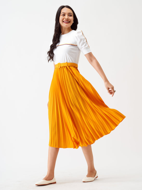 Blocked Crepe Fit  Flare Midi Dress
