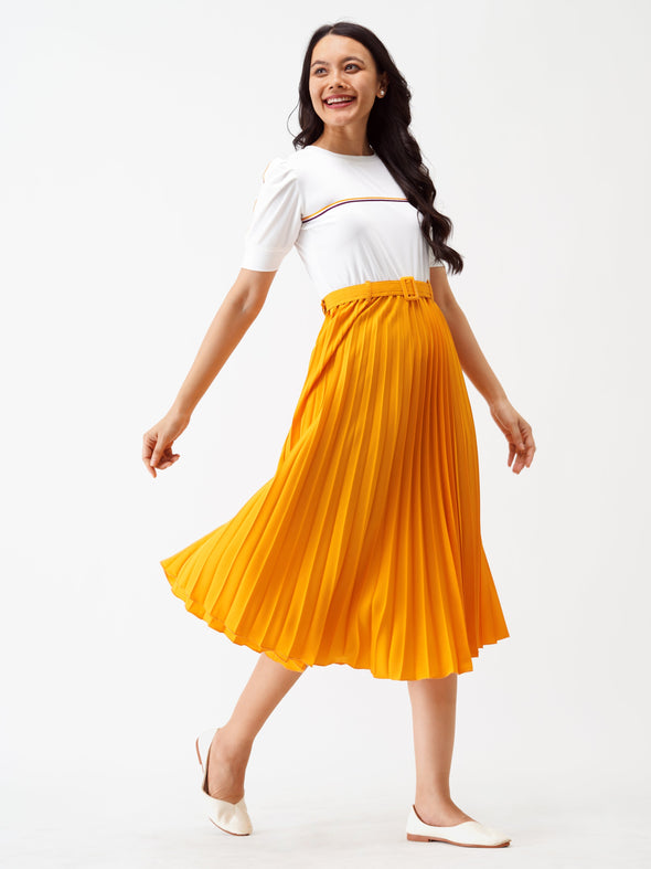 Blocked Crepe Fit  Flare Midi Dress