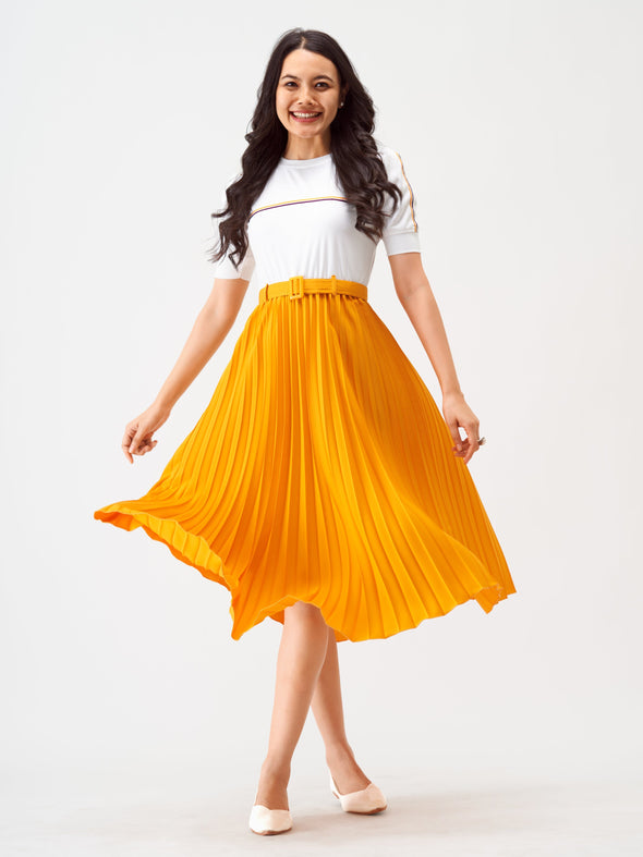 Blocked Crepe Fit  Flare Midi Dress