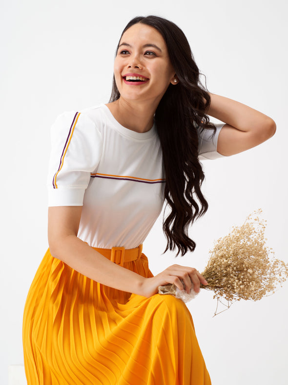 Blocked Crepe Fit  Flare Midi Dress