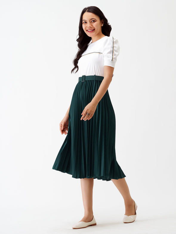 Blocked Crepe Fit  Flare Midi Dress