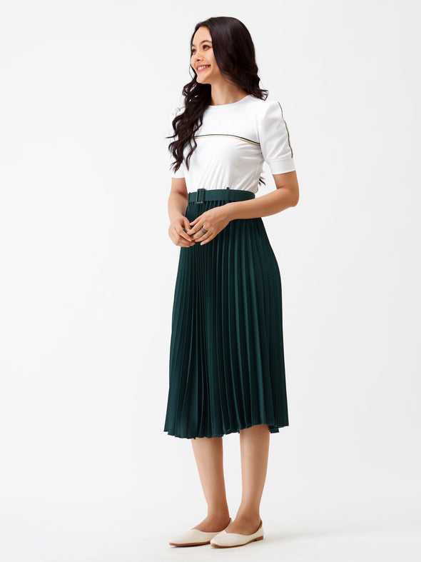 Blocked Crepe Fit  Flare Midi Dress