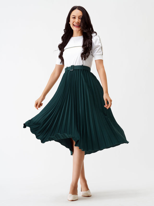 Blocked Crepe Fit  Flare Midi Dress