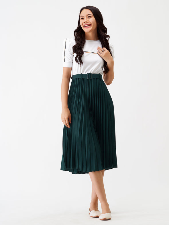 Blocked Crepe Fit  Flare Midi Dress