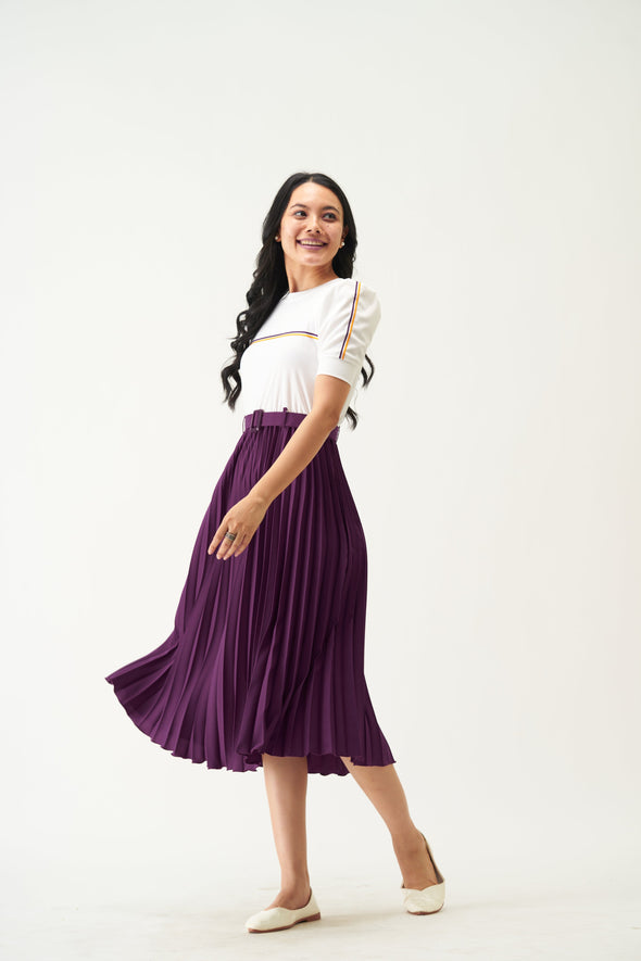 Blocked Crepe Fit  Flare Midi Dress