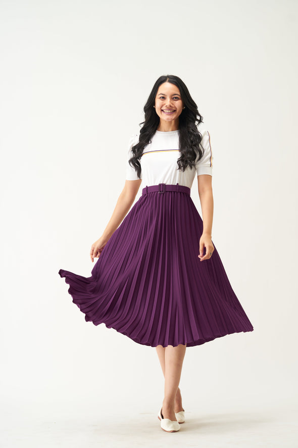 Blocked Crepe Fit  Flare Midi Dress