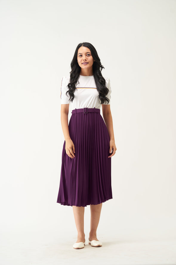 Blocked Crepe Fit  Flare Midi Dress