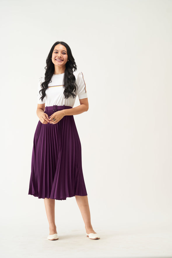 Blocked Crepe Fit  Flare Midi Dress