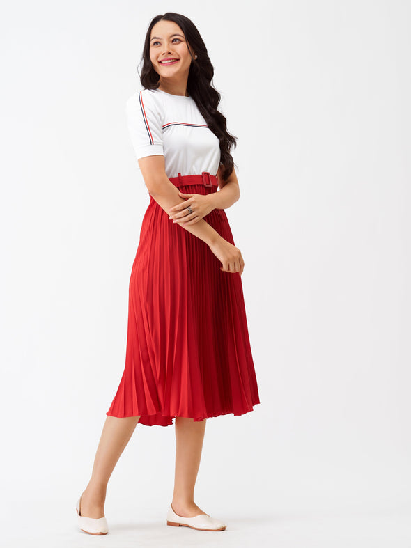Blocked Crepe Fit  Flare Midi Dress