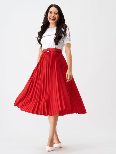 Blocked Crepe Fit  Flare Midi Dress