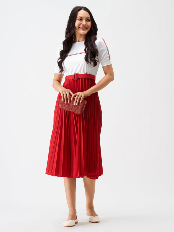Blocked Crepe Fit  Flare Midi Dress