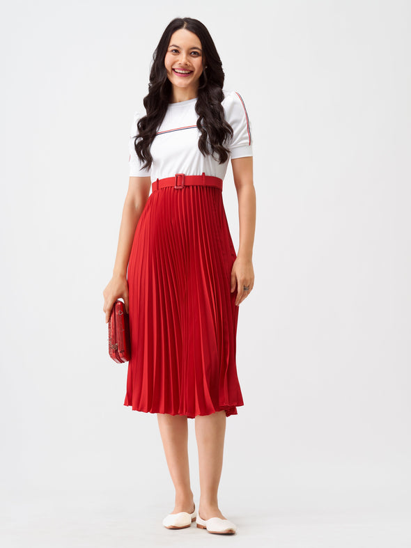 Blocked Crepe Fit  Flare Midi Dress
