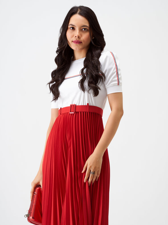 Blocked Crepe Fit  Flare Midi Dress