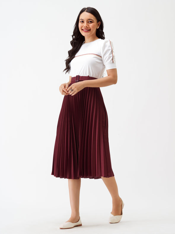 Blocked Crepe Fit  Flare Midi Dress