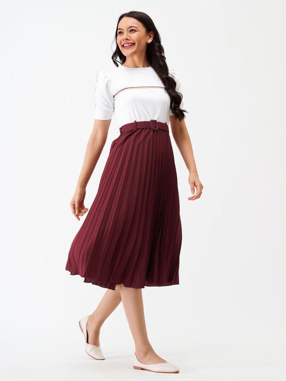 Blocked Crepe Fit  Flare Midi Dress