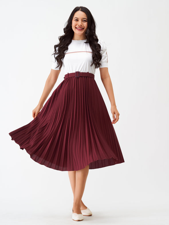 Blocked Crepe Fit  Flare Midi Dress