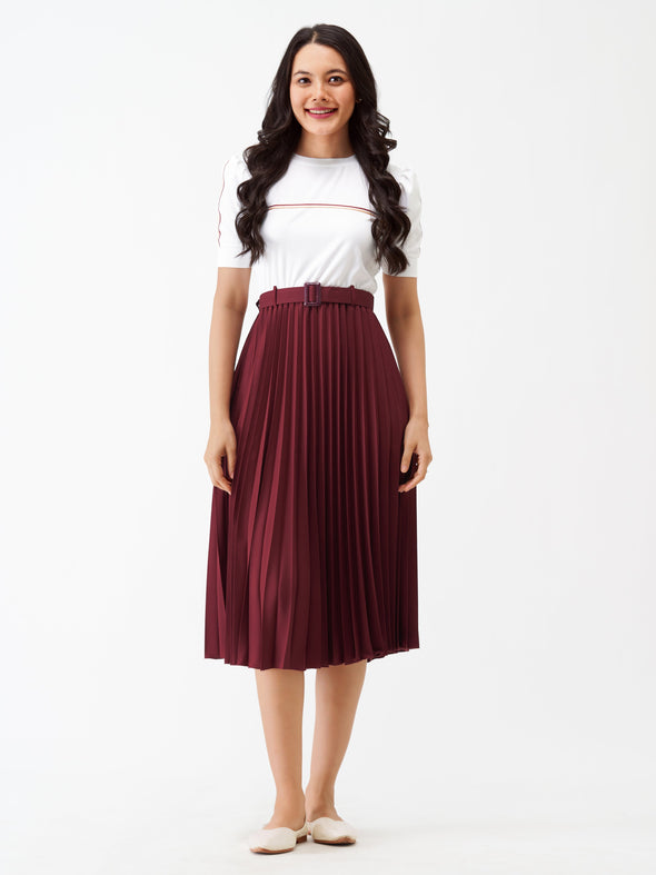 Blocked Crepe Fit  Flare Midi Dress