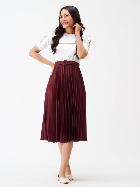 Blocked Crepe Fit  Flare Midi Dress
