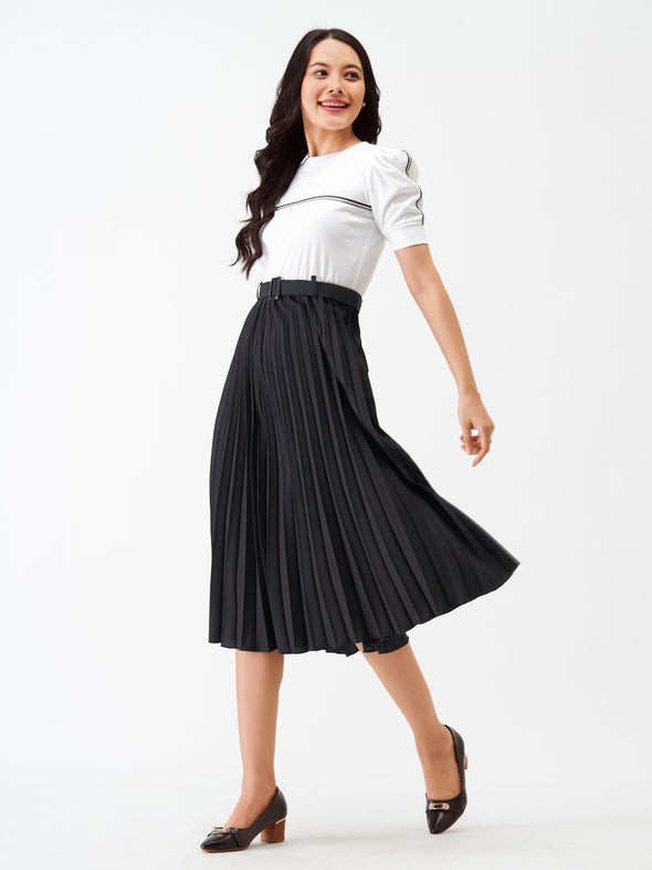 Blocked Crepe Fit  Flare Midi Dress