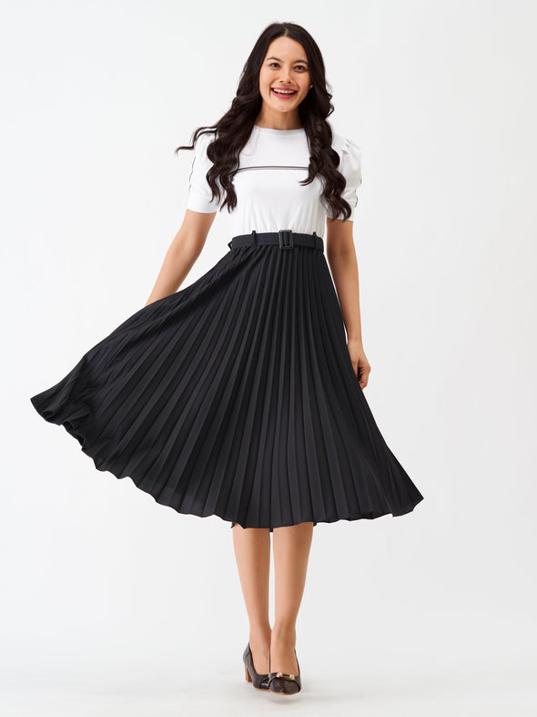 Blocked Crepe Fit  Flare Midi Dress