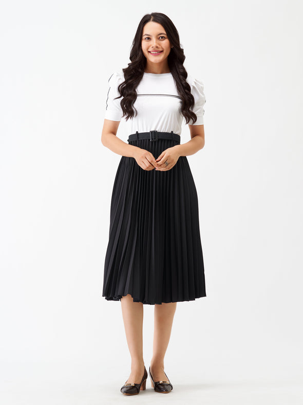 Blocked Crepe Fit  Flare Midi Dress