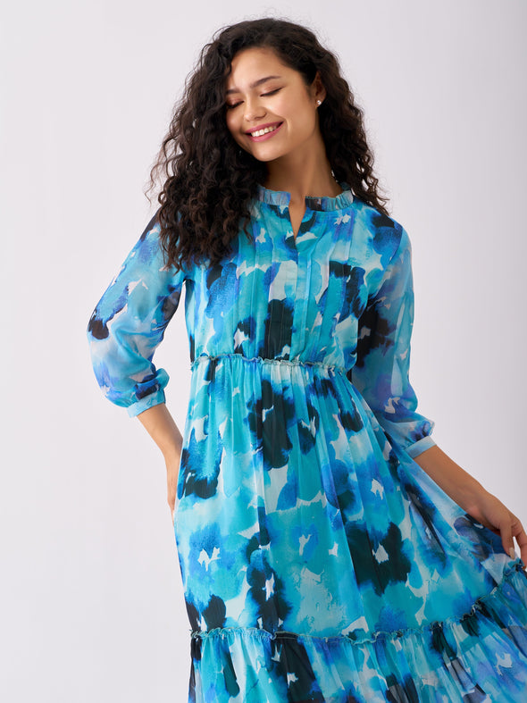 Puff Sleeves Gathered or Pleated Tiered Fit  Flare Dress