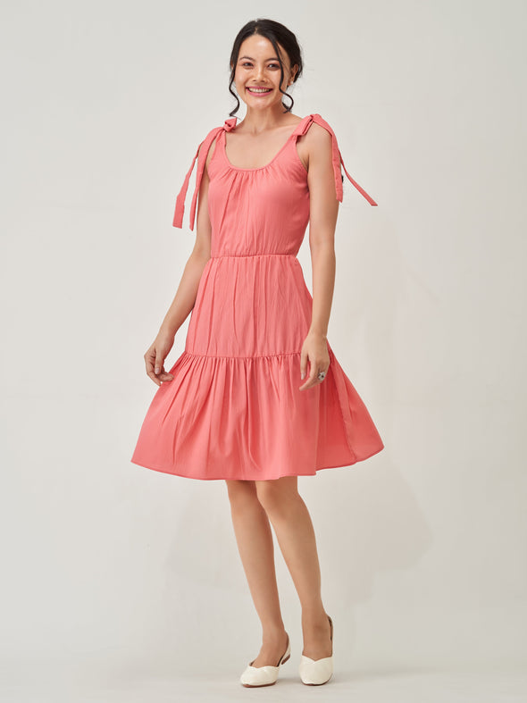 Shoulder Straps Tiered Crepe Fit  Flare dress