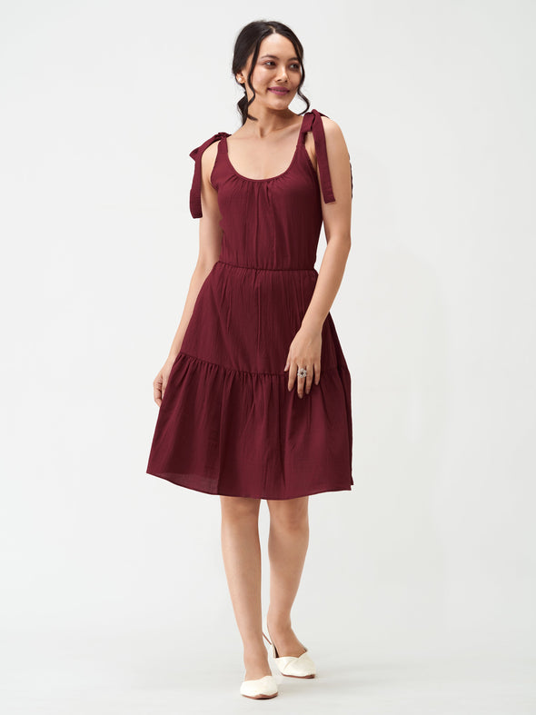 Shoulder Straps Tiered Crepe Fit  Flare dress