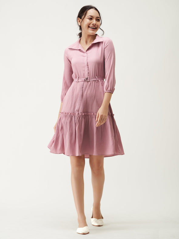 Puff Sleeves Crepe Fit  Flare Dress