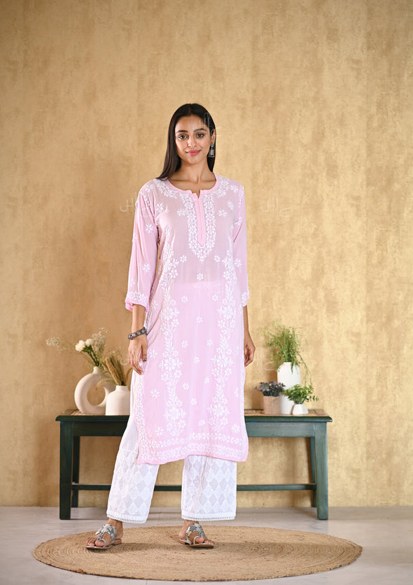 Aiza Chikankari Modal Straight Kurta