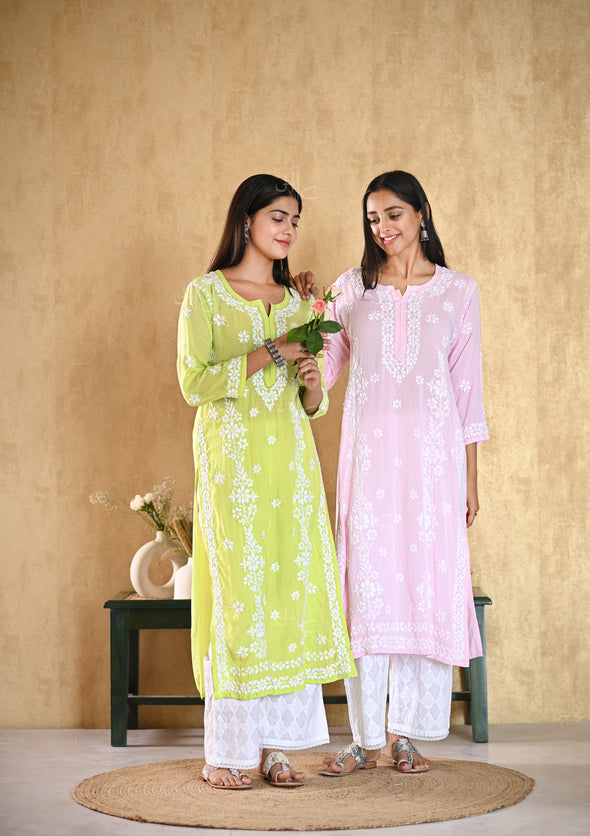 Aiza Chikankari Modal Straight Kurta