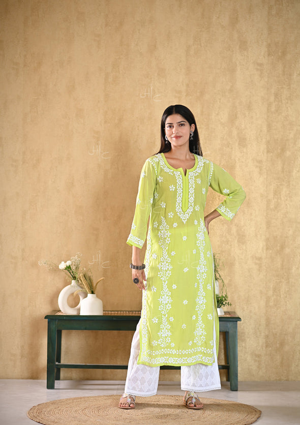 Aiza Chikankari Modal Straight Kurta