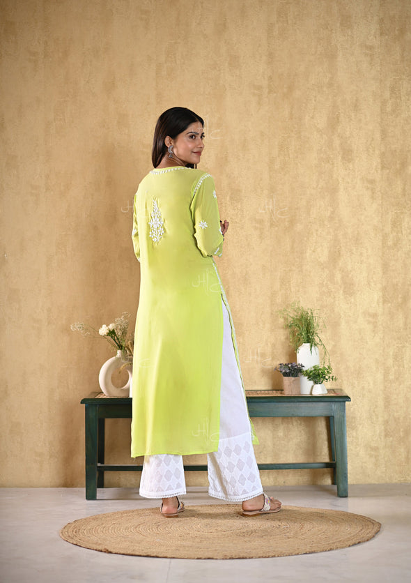 Aiza Chikankari Modal Straight Kurta