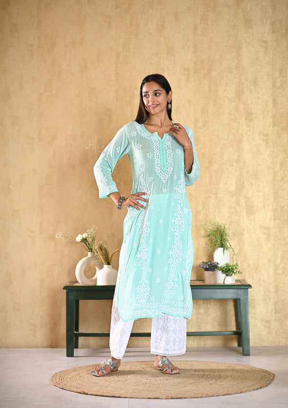 Aiza Chikankari Modal Straight Kurta