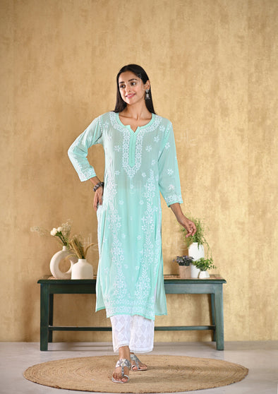 Aiza Chikankari Modal Straight Kurta