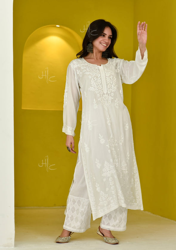 Fenal Chikankari Modal Straight Kurta