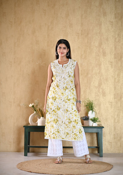 Juman Chikankari Mulmul Sleeveless Straight Kurta