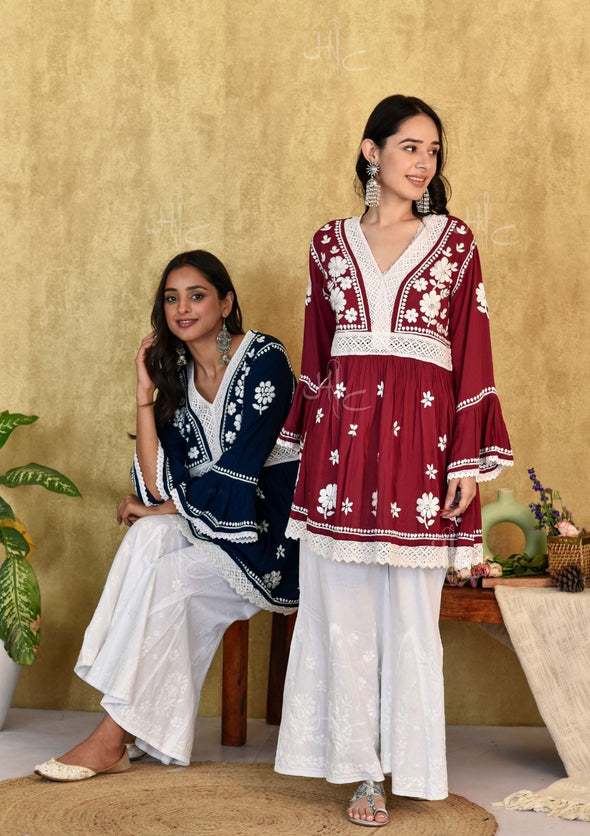 Lawahiz Chikankari Modal A-line Short Kurta