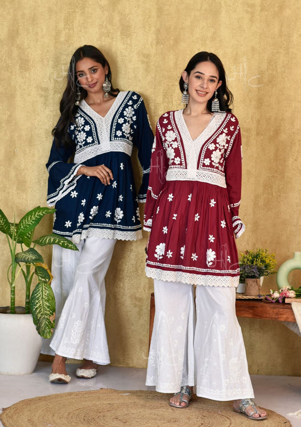 Lawahiz Chikankari Modal A-line Short Kurta