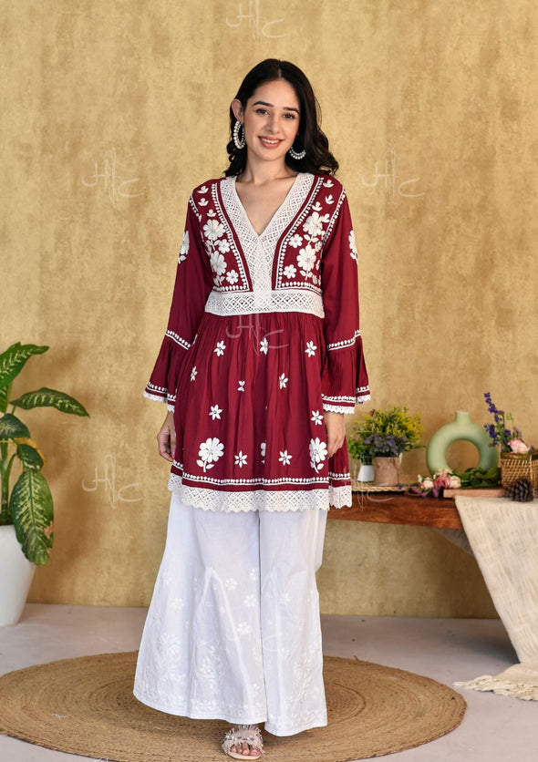 Lawahiz Chikankari Modal A-line Short Kurta