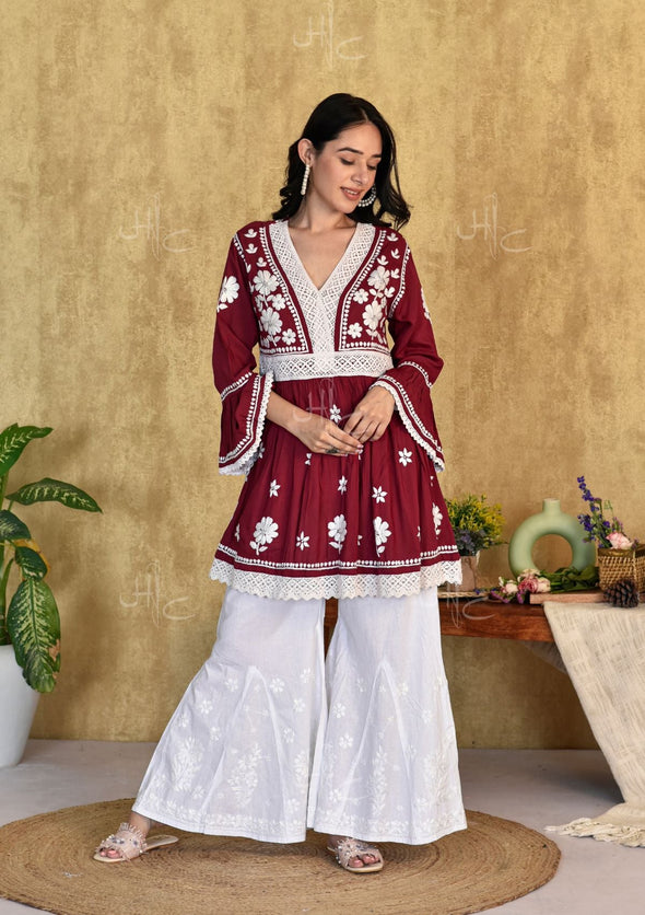 Lawahiz Chikankari Modal A-line Short Kurta