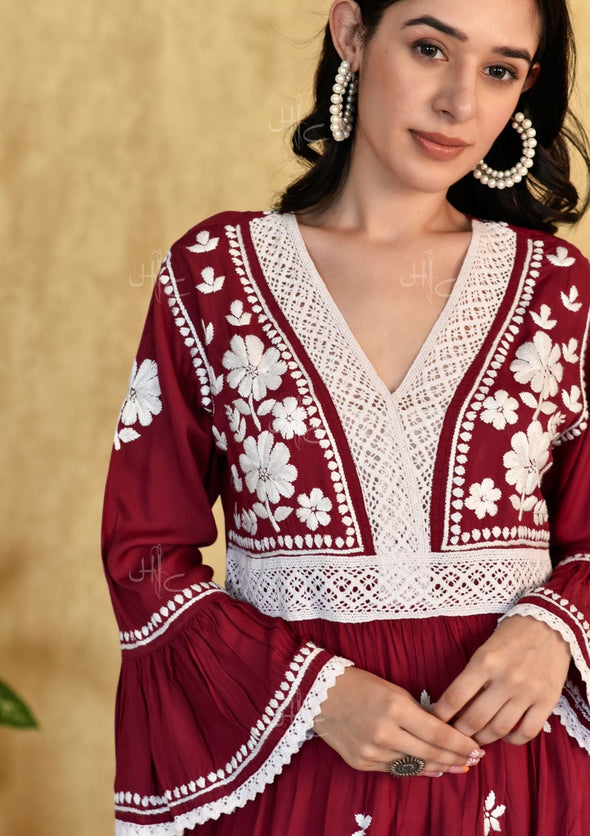 Lawahiz Chikankari Modal A-line Short Kurta