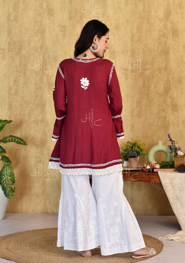 Lawahiz Chikankari Modal A-line Short Kurta