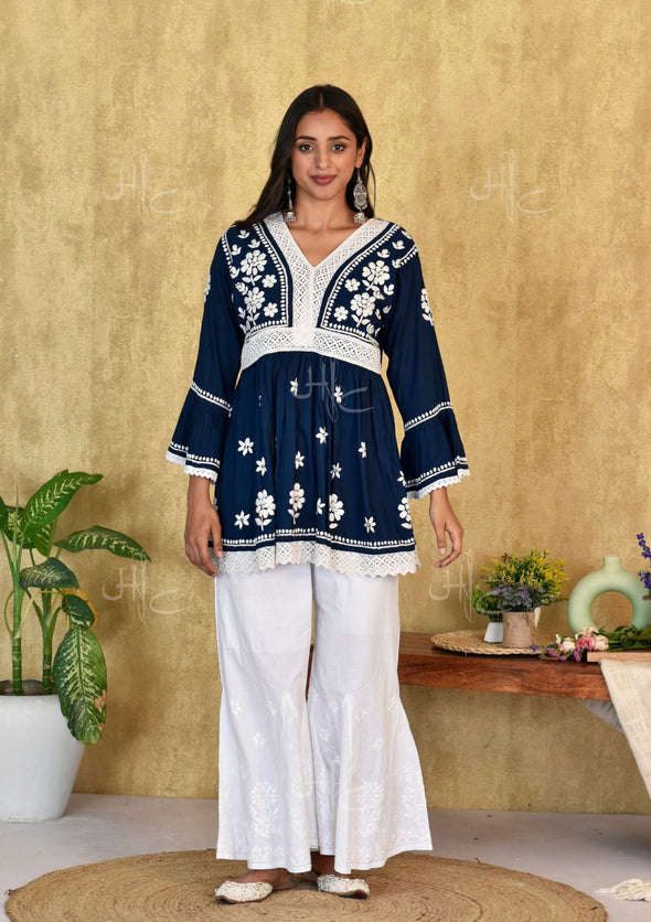 Lawahiz Chikankari Modal A-line Short Kurta